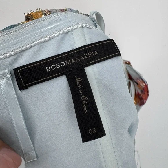 BCBGMAXAZRIA Inga Silk Metallic Dress One Shoulder Watercolor Pleated Size 2 - Picture 8 of 8